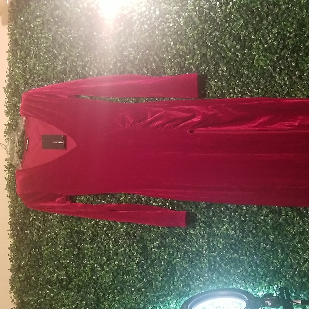 Red Velvet Long Sleeve Dress w/Split